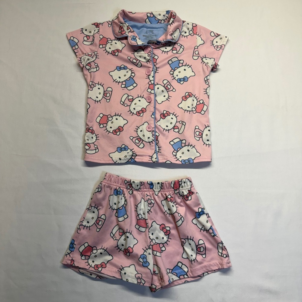 Hello Kitty Girls Pajama Set Size 4 Pink All Over Print‎ Short Sleeve Shorts